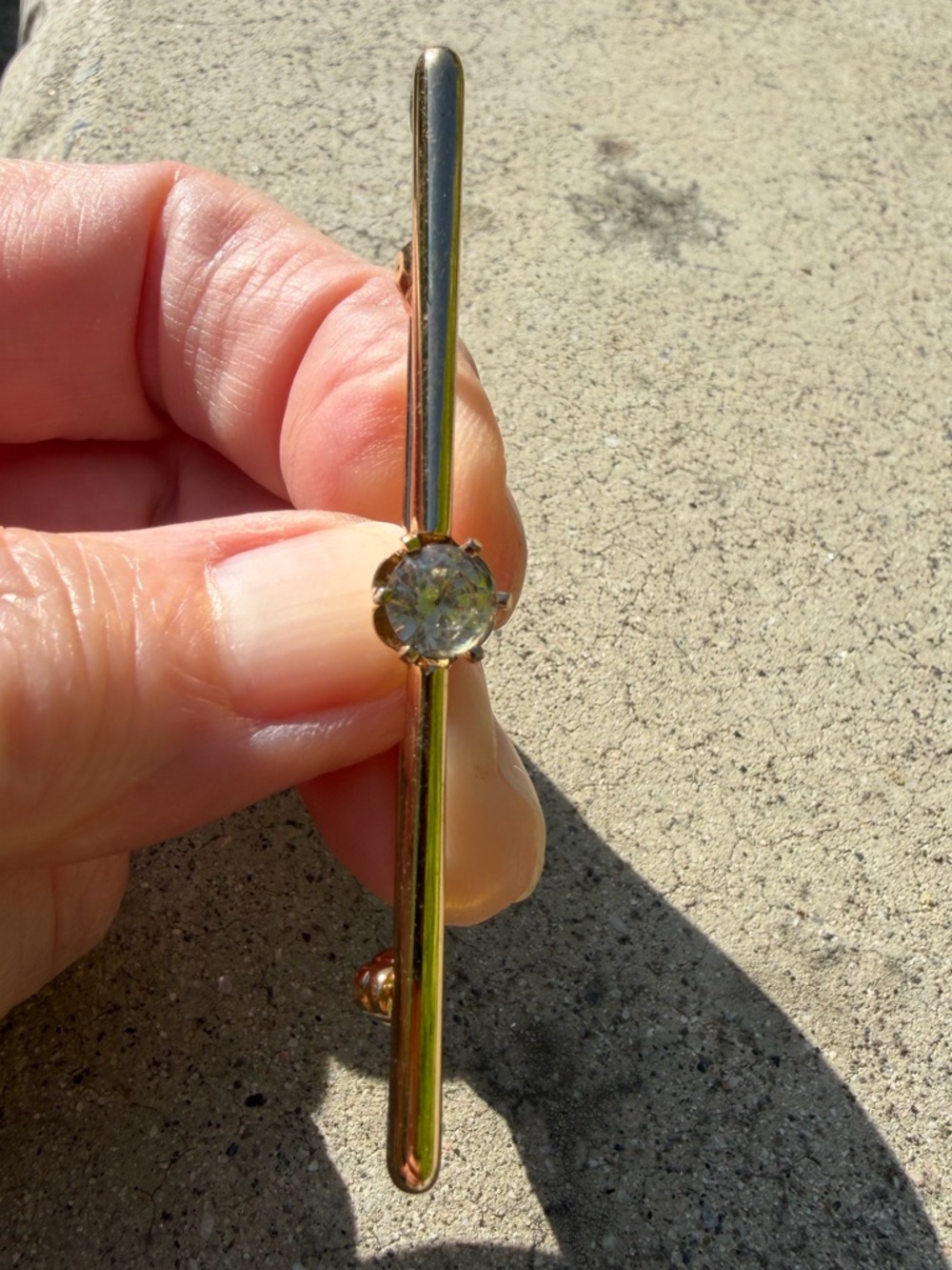 Vintage Dior (Grosse 64 Germany ) Gold Tone Bar Brooch with Central Clear Stone